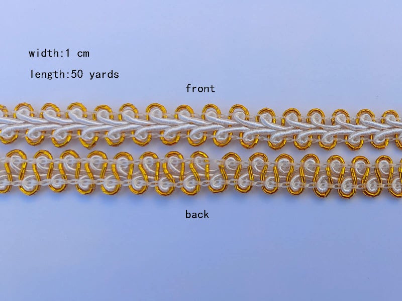 MONIDOOR 3/8 Inch Gimp Braid Trim 50 Yards for Upholstery Costume DIY Crafts (1328 Dark Gold White) - Image 4